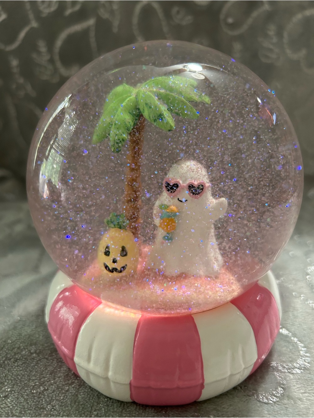 NEW Cute Pink Ghost Snow Globe on Holiday Decoration